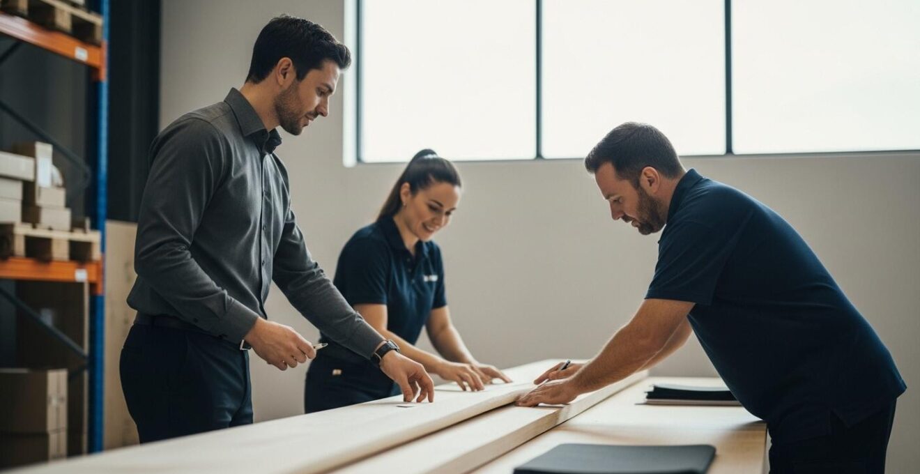 Formateur animant une session de formation courte pour chauffeurs saisonniers dans un entrepôt au Québec