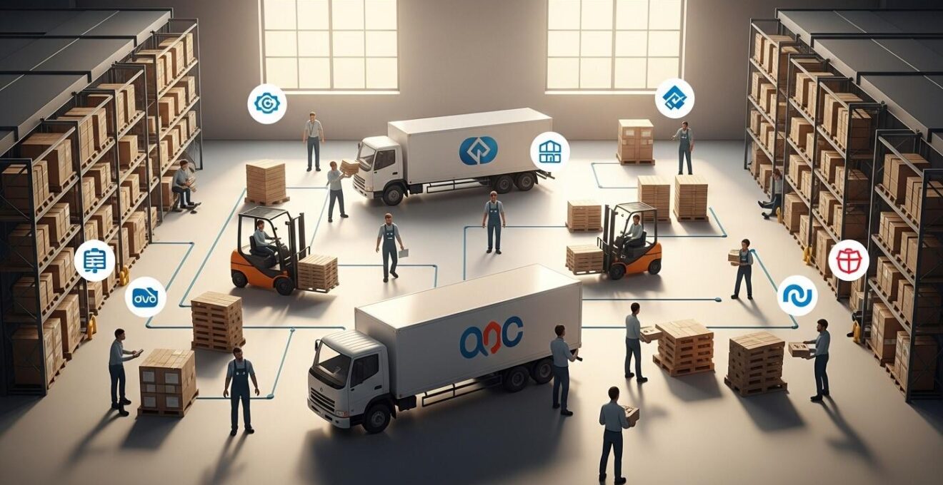 Représentation graphique symbolique de PME québécoises collaborant et partageant ressources logistiques