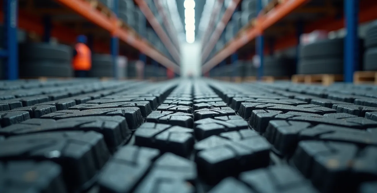 Vue macro de produits saisonniers québécois organisés dans un entrepôt moderne