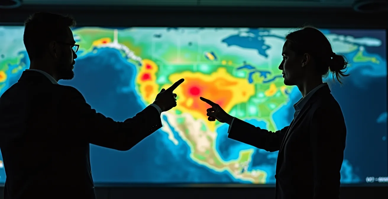 Tableau de bord montrant une grille de décision météo avec codes couleurs pour le transport routier