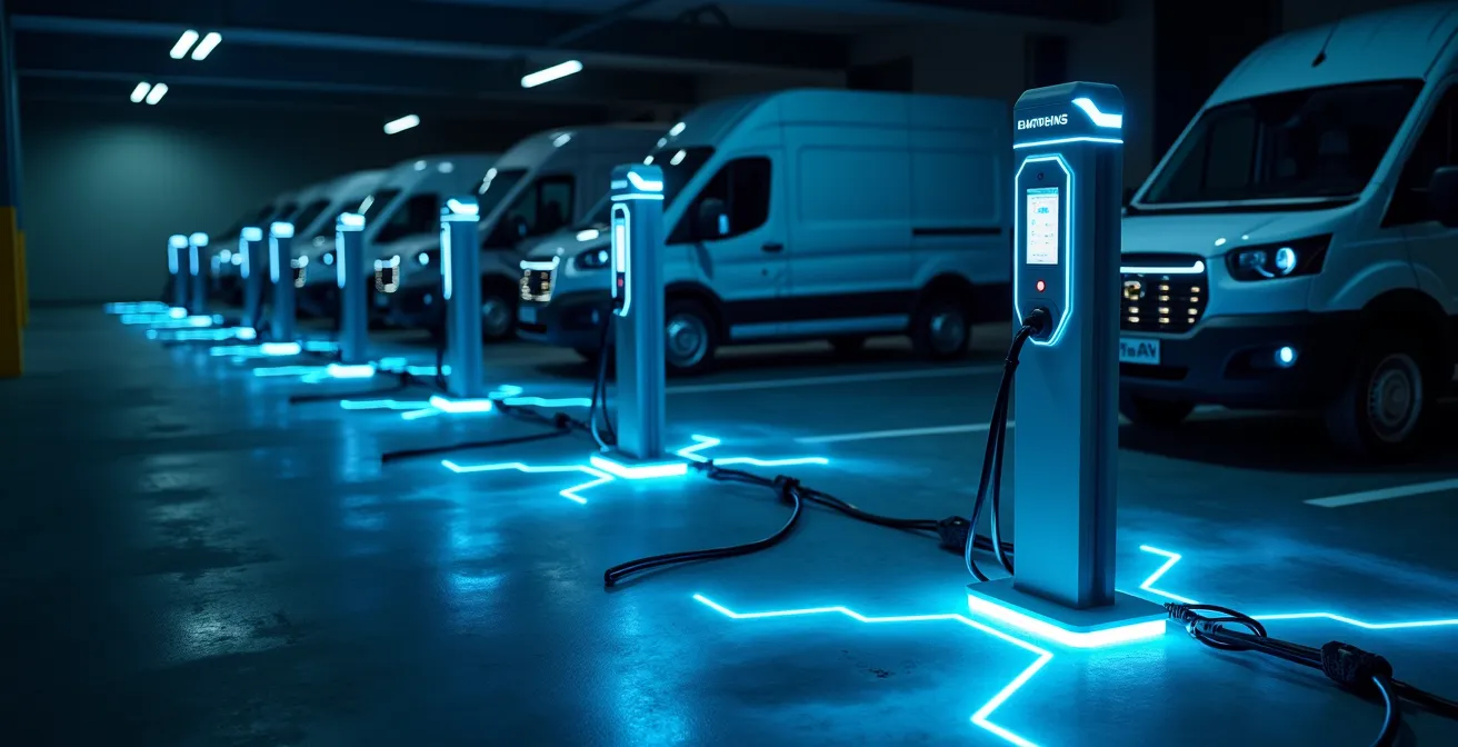 Installation de bornes de recharge commerciales dans un dépôt d'entreprise avec gestion intelligente de la charge