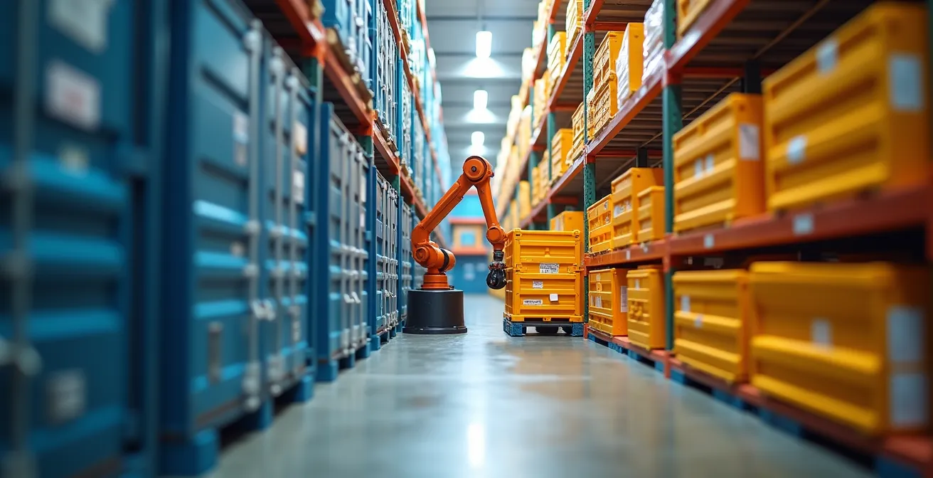 Système de rangement intelligent avec robots réorganisant les produits selon la saison